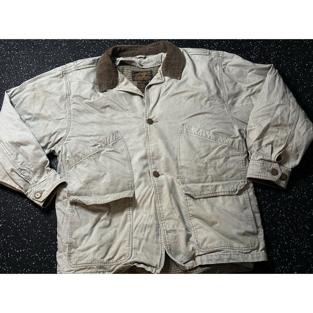 VTG Eddie Bauer Chore Barn Jacket XL Corduroy Collar Goose Down Removable Liner